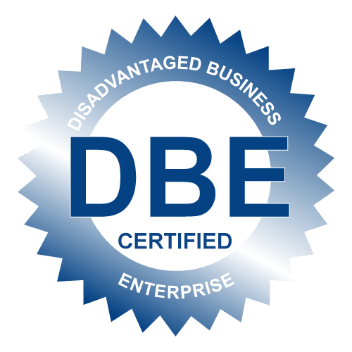 Blue and white DBE Certified logo