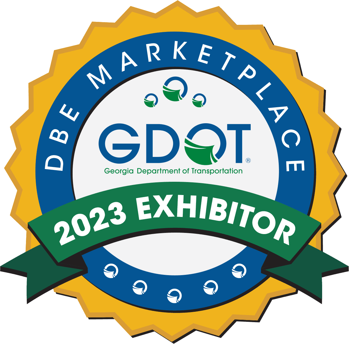 Gold, blue, green, and yellow DBE Marketplace GDOT Exhibitor badge