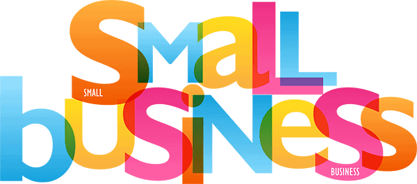 multi-color "Small Business" in orange, blue, yellow and pink