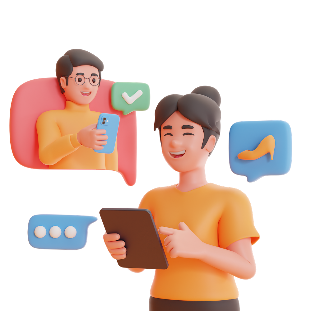 3D illustrative image of Business SMS showing two people texting back and forth